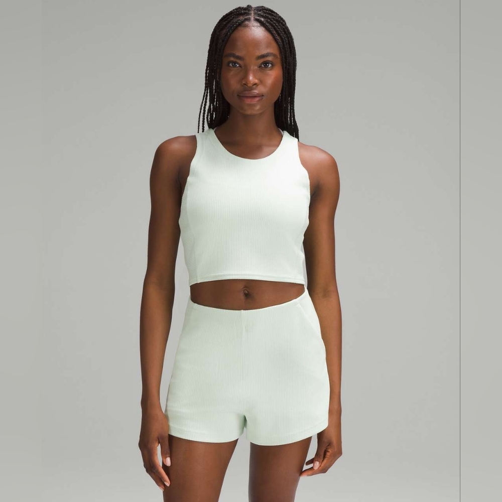 Lululemon Ribbed Softstreme Cropped Tank Top Kohlrabi Green In Size 10